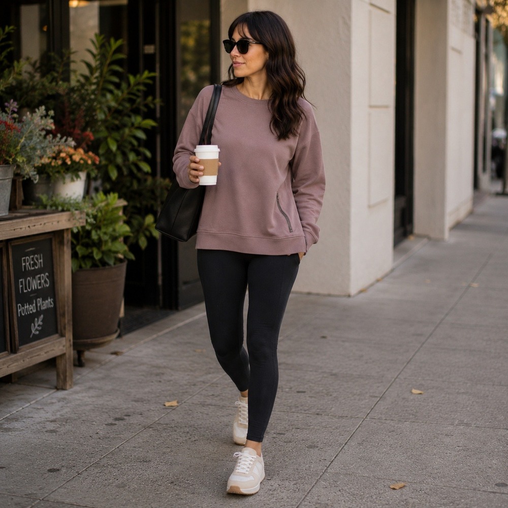 Pact Womens Organic Cotton Crewneck Sweatshirt Mauve Brown Zip Pocket Heavy L